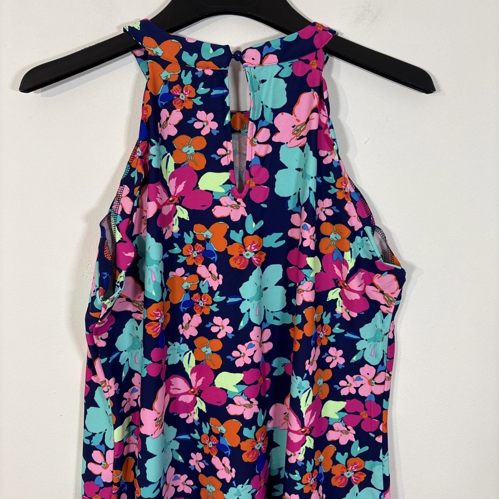 Areyah Multicolor Floral Halter Midi Dress Size Large Scalloped Edge Sleeveless - Picture 7 of 11